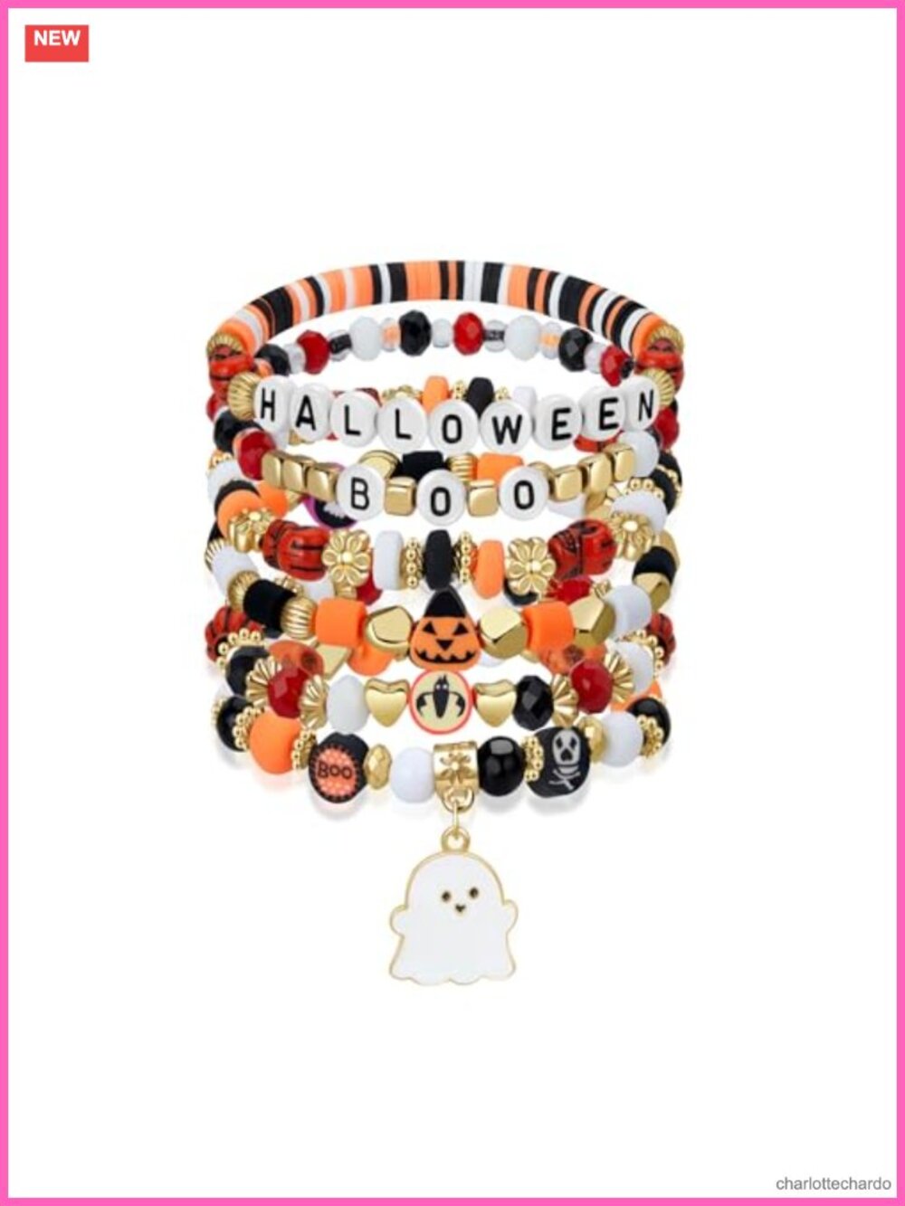 Halloween Stretch Bracelet Unisex Ghost Bat Skull Charm Jewelry Gift Party